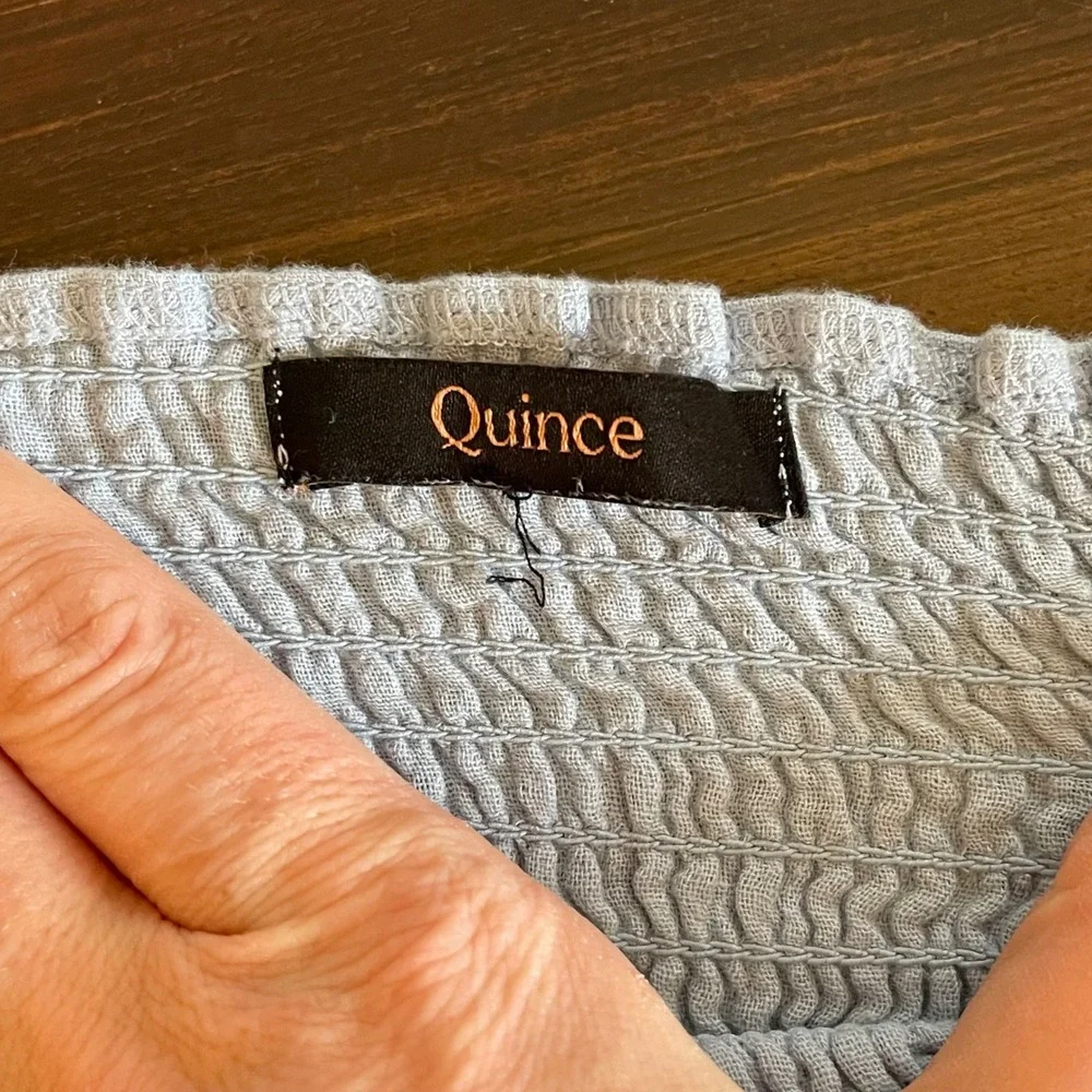 Quince Organic Cotton Gauze Maternity Smocked Ruffle Midi Dress Cream Breeze S - Picture 4 of 6